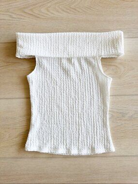 H&M White Off-Shoulder Textured Tank Top